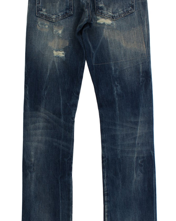 Blue Wash Torn Cotton Straight Fit Jeans