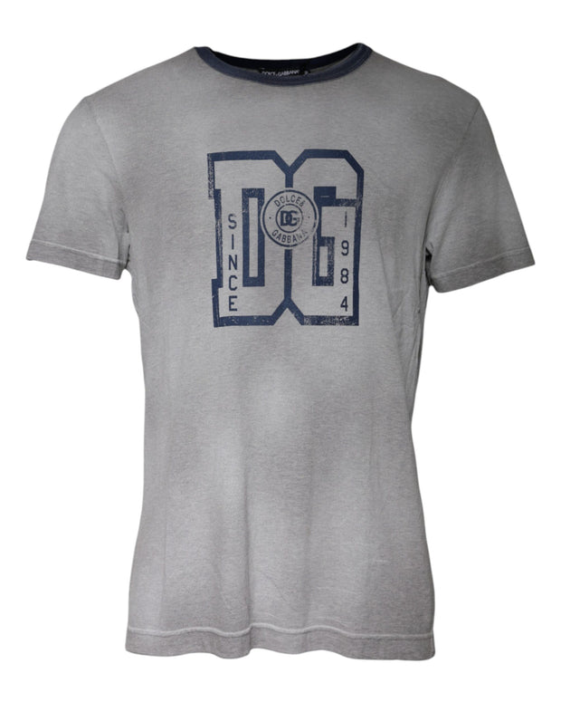 Gray Logo Print Cotton Crew Neck T-shirt