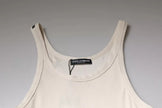 Off White Cotton Sleeveless Round Neck Tank T-shirt