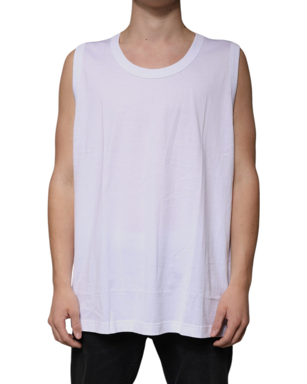 White Cotton Sleeveless Round Neck Tank T-shirt