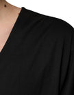 Black Cotton V-neck Short Sleeves T-shirt