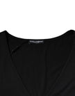Black Cotton V-neck Short Sleeves T-shirt