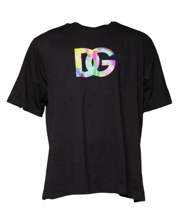 Black Logo Print Cotton Crew Neck T-shirt