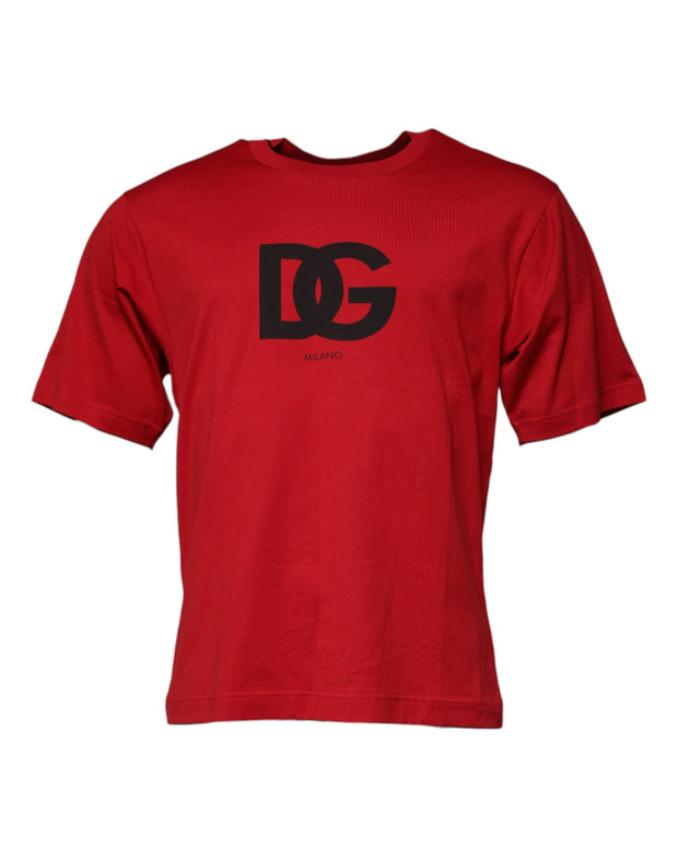 Red Logo Print Cotton Crew Neck T-shirt