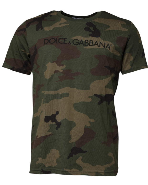 Multicolor Camouflage Cotton Crew Neck T-shirt