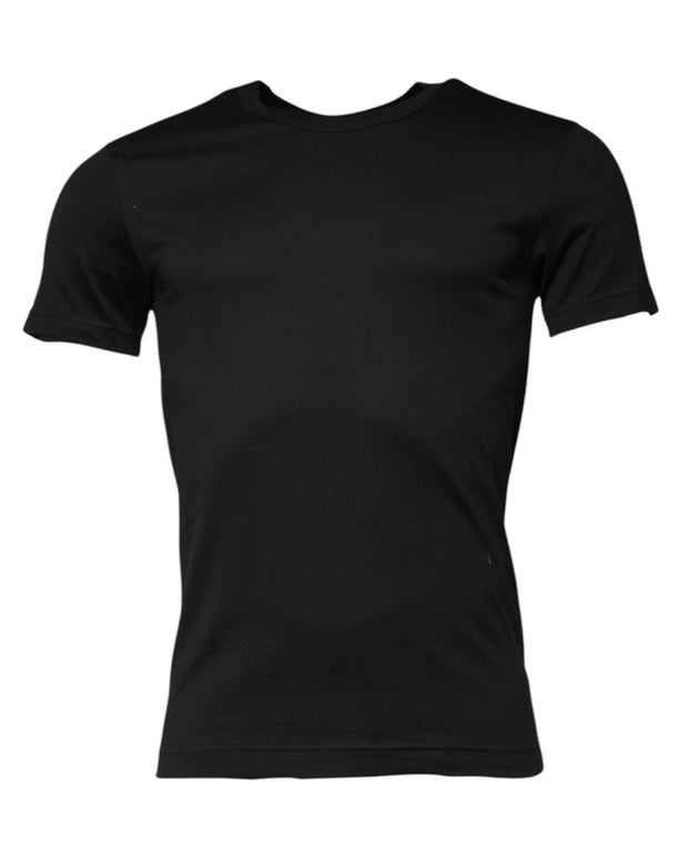 Black Cotton Crew Neck Short Sleeves T-shirt