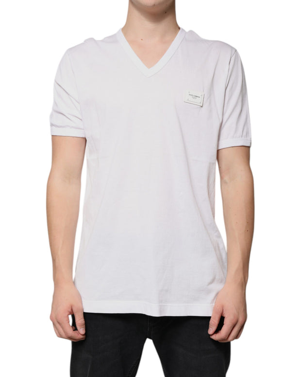 White Logo V-neck Short Sleeve T-shirt