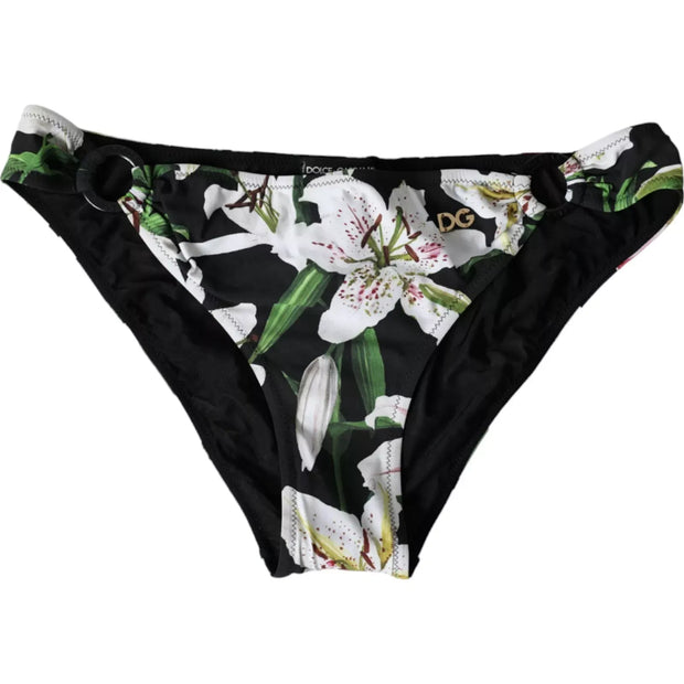 Black Lily Print Swimwear Bottom Beachwear Bikini