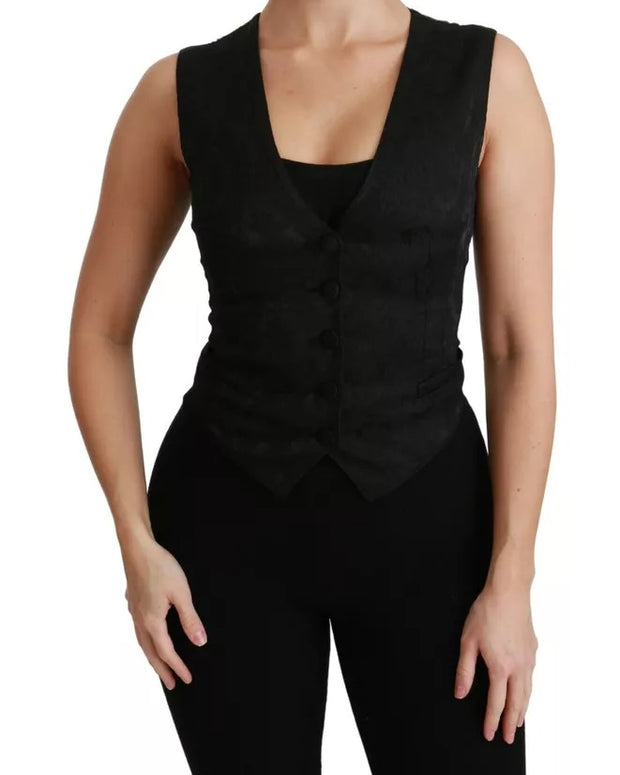 Black Lace Waistcoat Slim Vest Silk Top