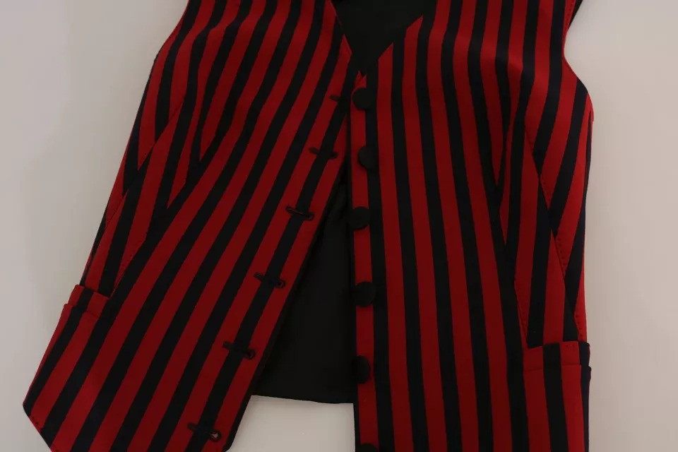 Red Black Stripe Vest Waistcoat Blouse Top