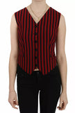 Red Black Stripe Vest Waistcoat Blouse Top