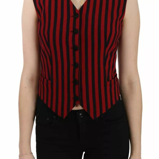 Red Black Stripe Vest Waistcoat Blouse Top