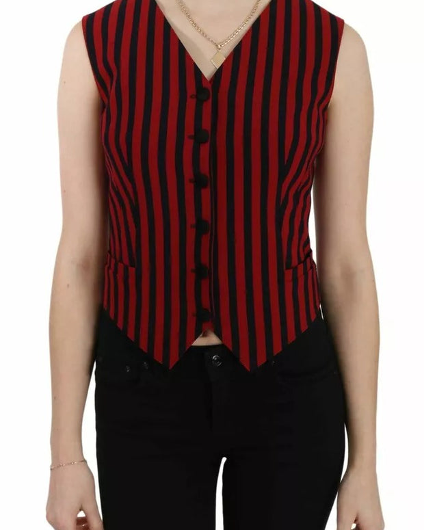 Red Black Stripe Vest Waistcoat Blouse Top
