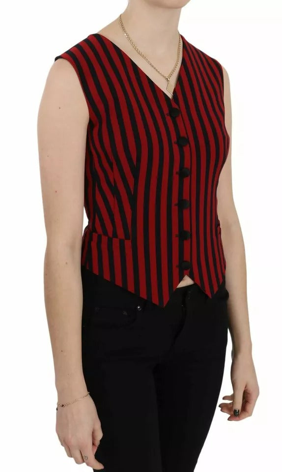 Red Black Stripe Vest Waistcoat Blouse Top