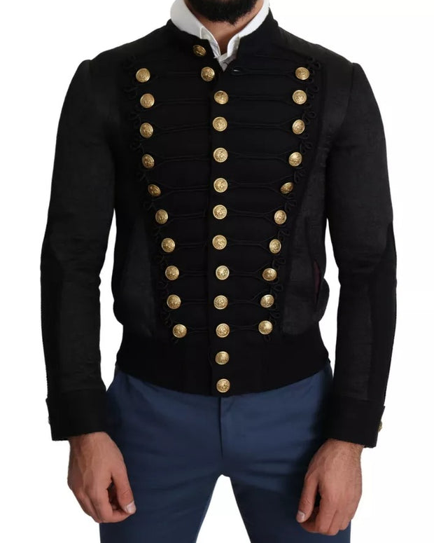 Black Button Embellished Military Jacket