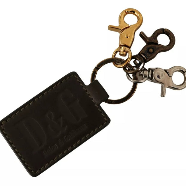 Green Leather D&G Logo Metal Ring Hook Keyring Keychain