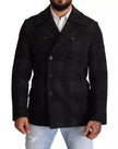 Black Trench Coat Check Wool Jacket