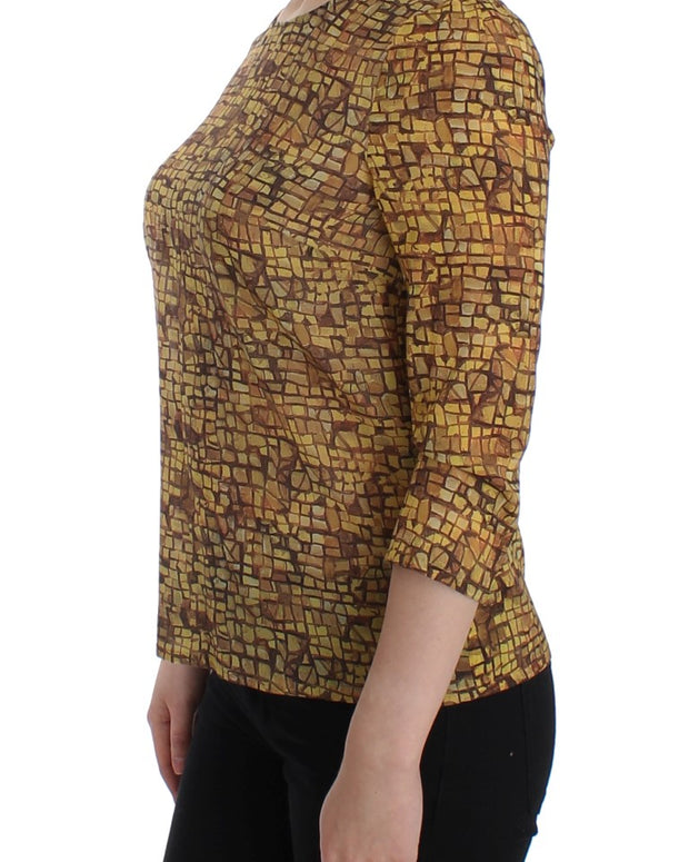 Multicolor Mosaic Print Silk Blouse T-shirt