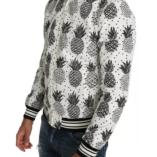 White Black Pineapple Bomber Coat Jacket