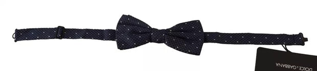 Blue Patterned Silk Adjustable Neck Bow Tie Men