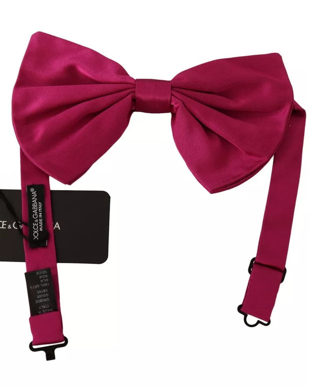 Pink 100% Silk Adjustable Neck Bow Tie Men