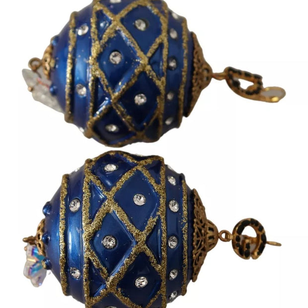 Gold Brass Blue Christmas Ball Crystal Hook Jewelry Earrings