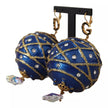 Gold Brass Blue Christmas Ball Crystal Hook Jewelry Earrings