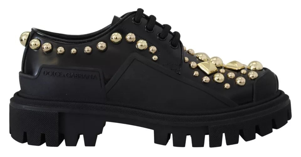 Black Leather Trekking Derby Embellished Shoes