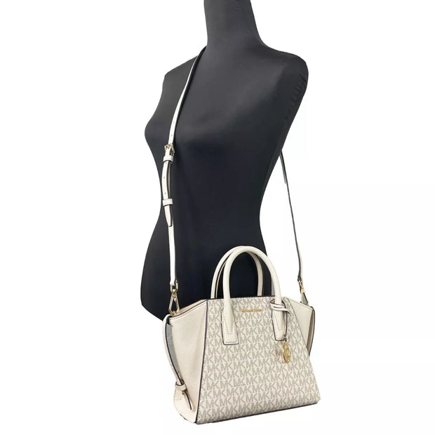 Avril Small Leather Top Zip Satchel Crossbody Bag Cream