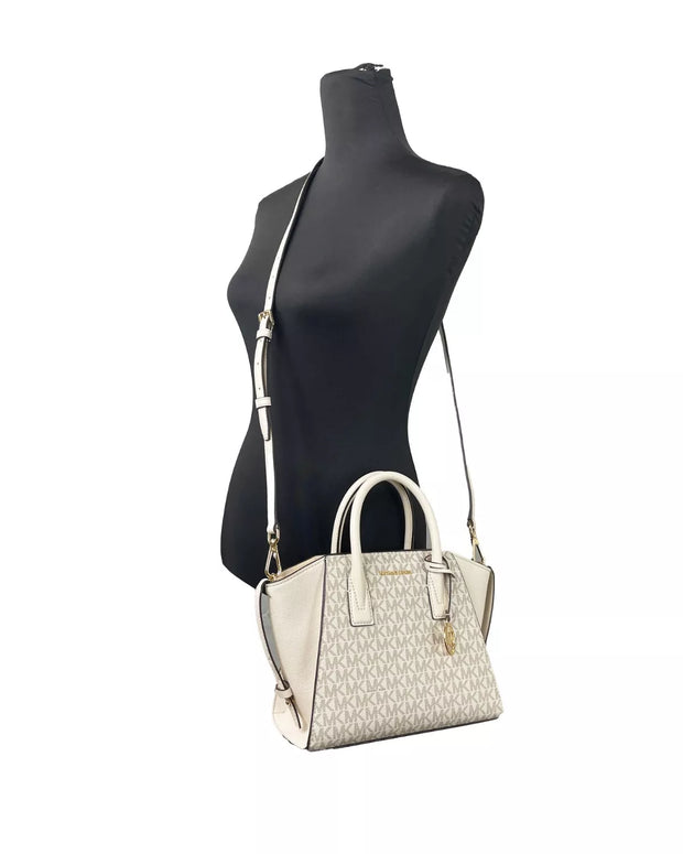 Avril Small Leather Top Zip Satchel Crossbody Bag Cream