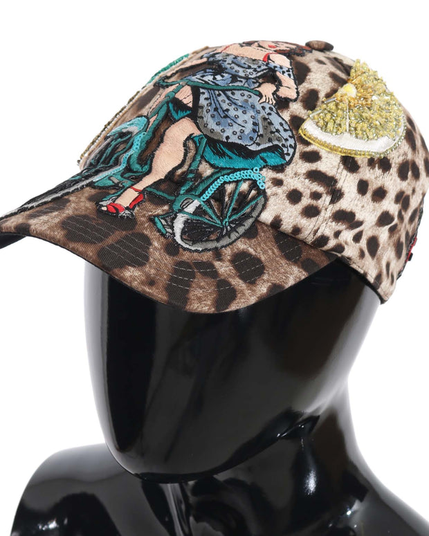 Brown Leopard Sequin Sicily Applique Baseball Hat