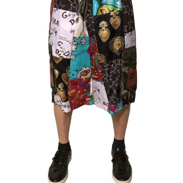 Multicolor Patchwork Cargo Bermuda Shorts