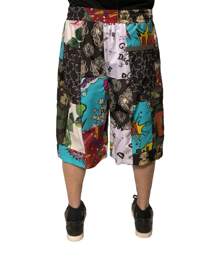 Multicolor Patchwork Cargo Bermuda Shorts