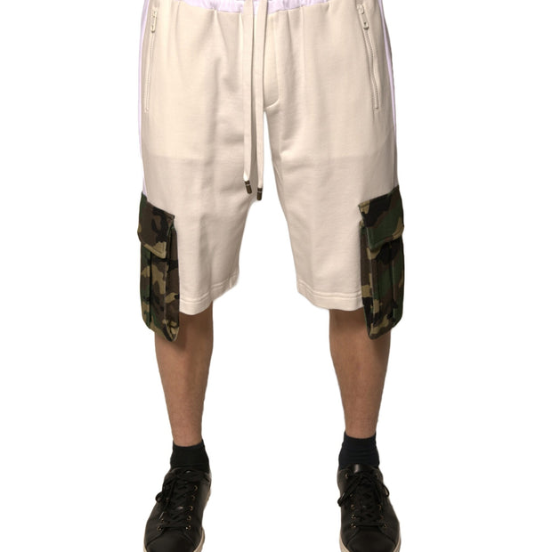 Beige Cotton Men Casual Cargo Bermuda Shorts