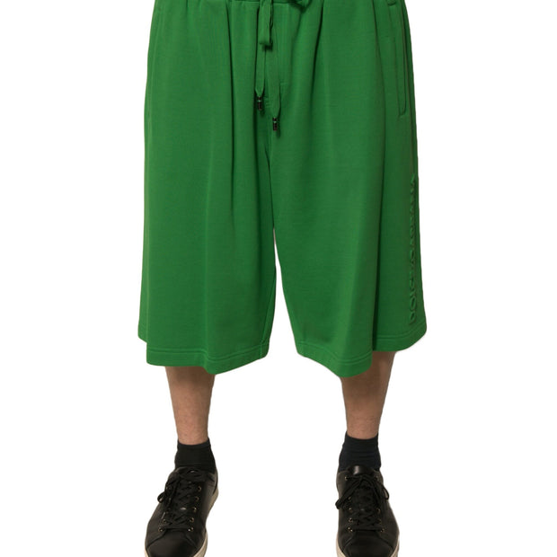 Green Cotton Blend Men Bermuda Shorts