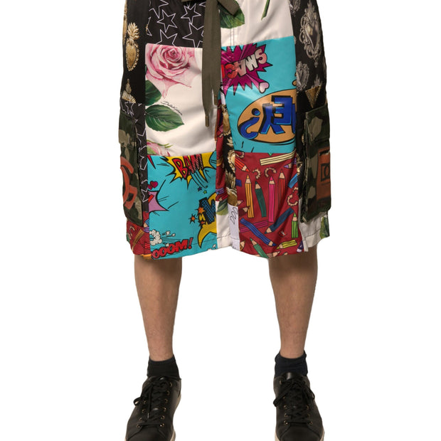 Multicolor Patchwork Cargo Bermuda Shorts