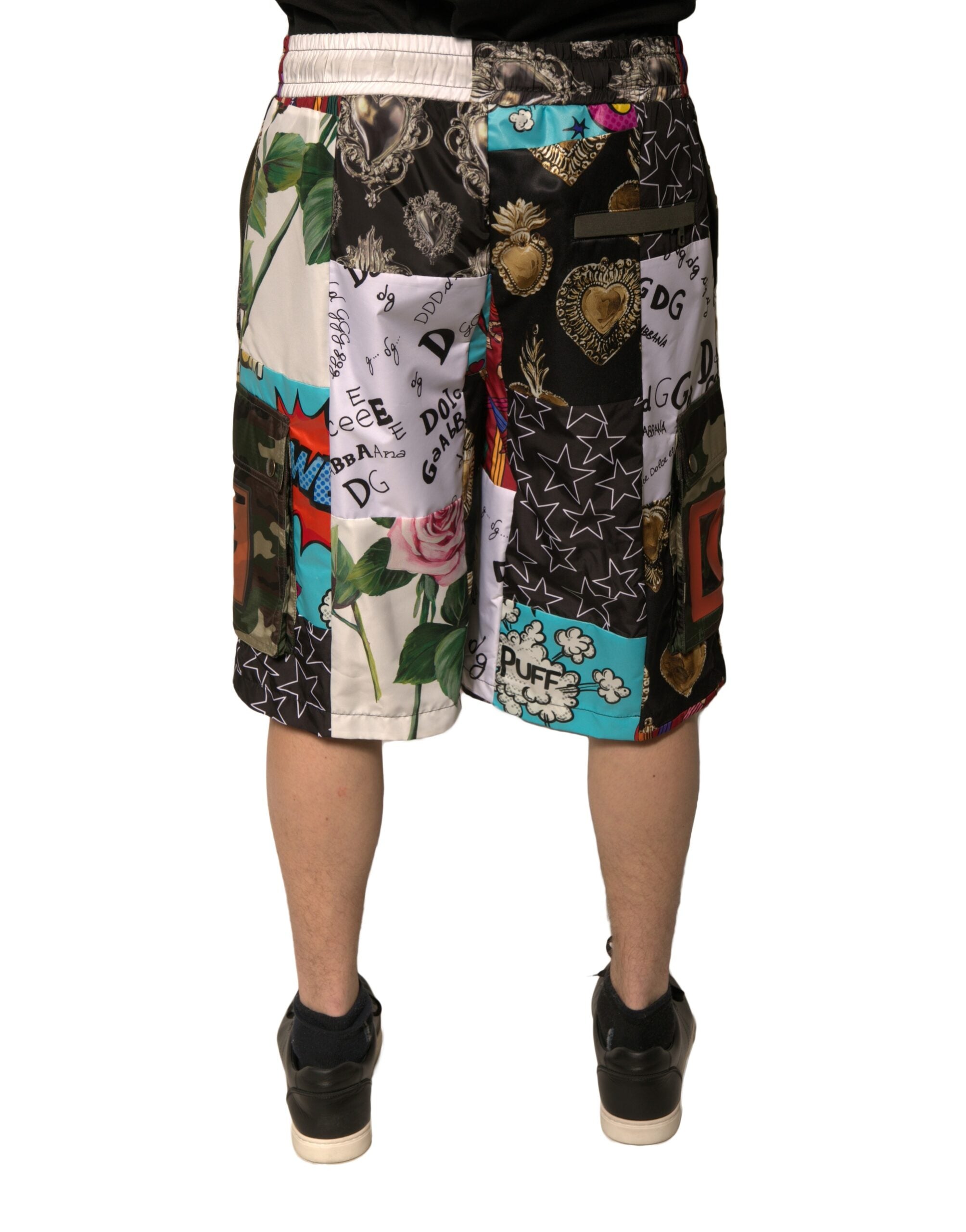 Multicolor Patchwork Cargo Bermuda Shorts