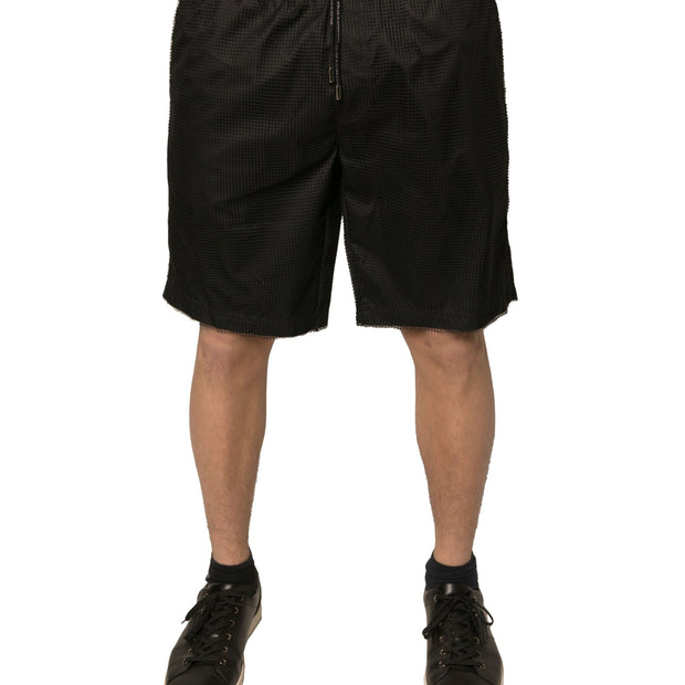 Black Polyester Jersey Mid Waist Shorts