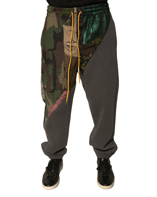Multicolor Patchwork Cotton Jogger Sweatpants Pants