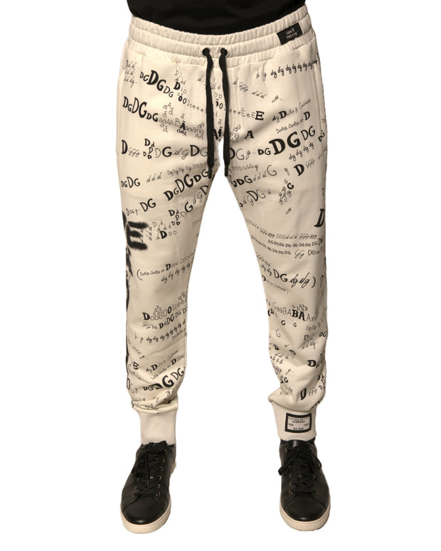 White Printed Cotton Jogger Sweatpants Pants