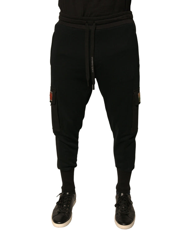 Black Cotton Jogger Cargo Sweatpants Pants