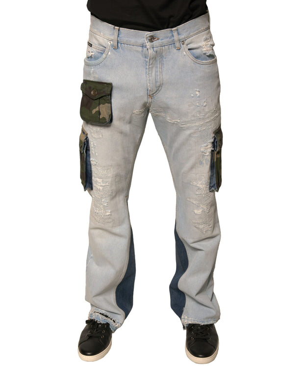 Light Blue Cotton Cargo Straight Denim Jeans