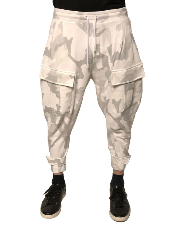White Camouflage Cargo Jogger Pants