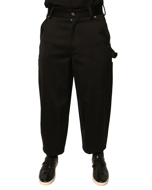 Black Cotton Mid Waist Cropped Pants