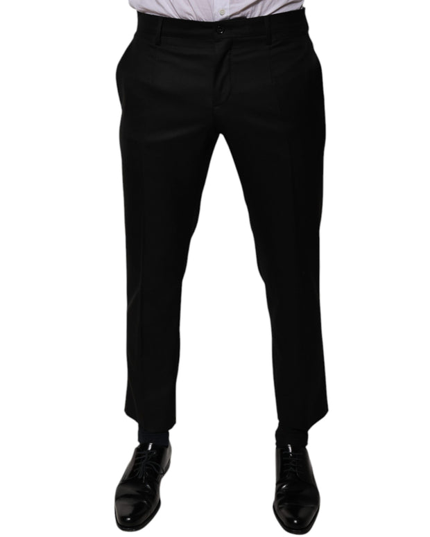 Black Wool Tapered Formal Dress Pants