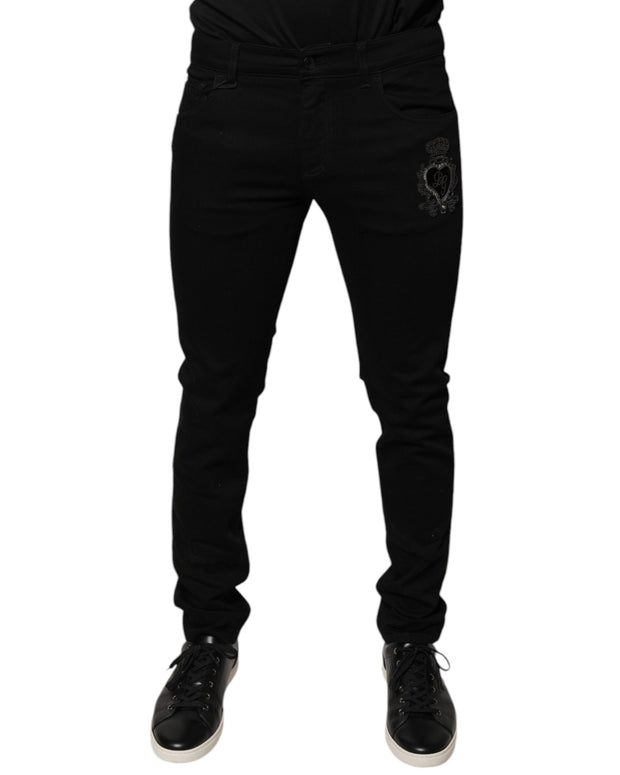 Black DG Crown Logo Cotton Skinny Denim Jeans