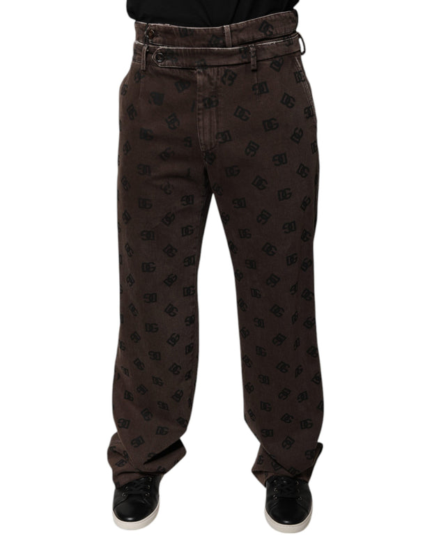 Brown Logo Cotton Straight Denim Jeans