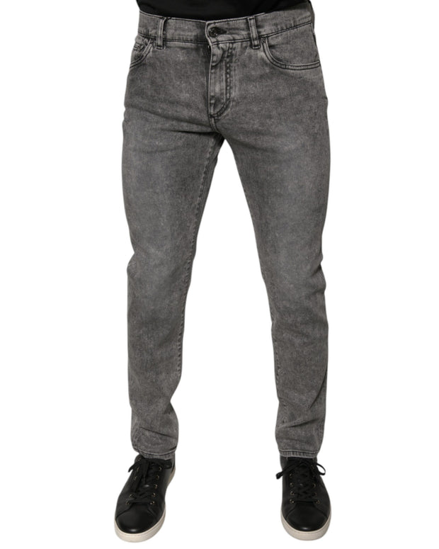 Gray Washed Cotton Skinny Denim Jeans