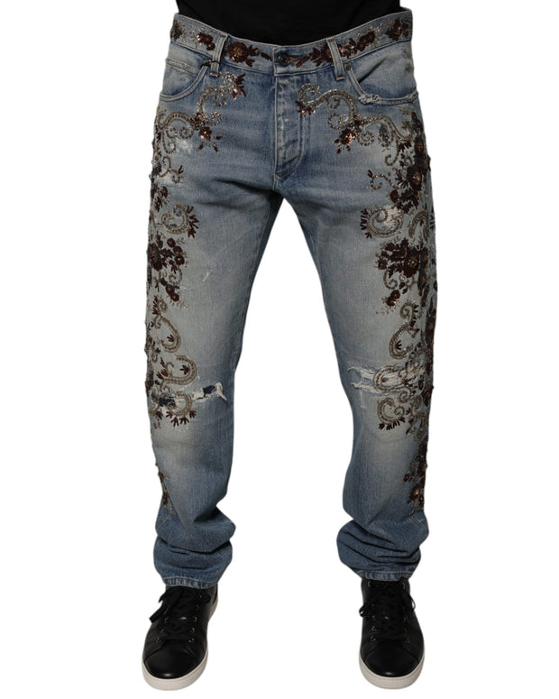 Light Blue Embroidered Skinny Denim Jeans