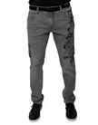 Gray Graphic Print Cotton Skinny Denim Jeans
